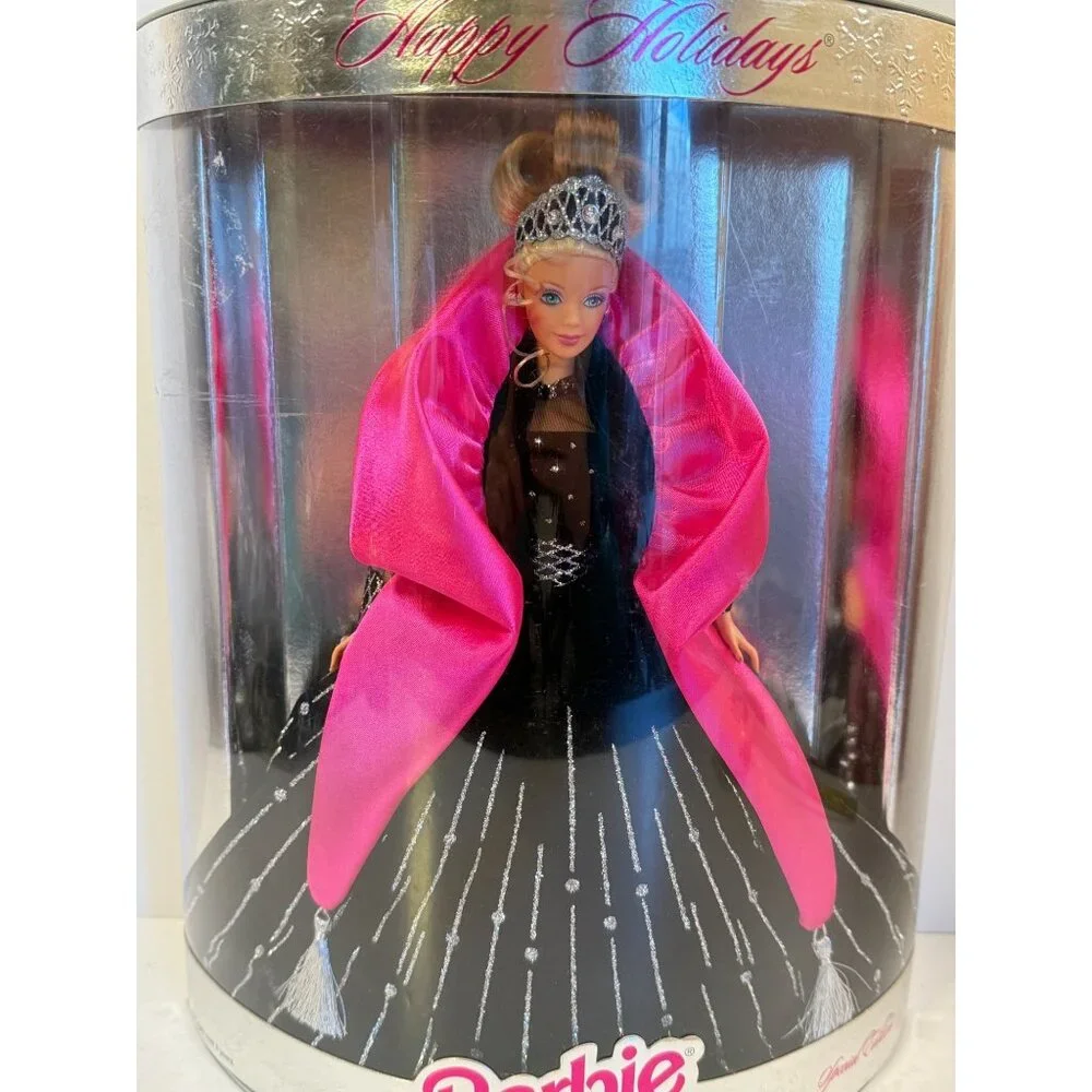 Vintage 1998 Christmas Barbie Happy Holidays Black Crystal Dress Unopened NEW